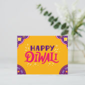 Helle Orange und Lila festliches Happy Diwali Postkarte (Stehend Vorderseite)