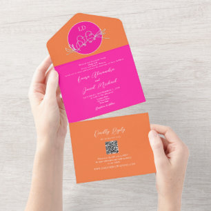 Helle Orange- und Rosafarbene Hochzeit  All In One Einladung