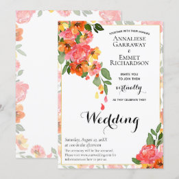Helle orange Vintage-Aquarell-Blumen-Einladung Einladung