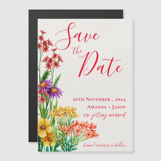 Helle orange Wildblumen Hochzeitssache Datum speic Magnetkarte (Vorne/Hinten)