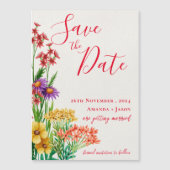 Helle orange Wildblumen Hochzeitssache Datum speic Magnetkarte (Vorderseite)