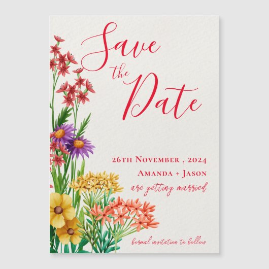 Helle orange Wildblumen Hochzeitssache Datum speic Magnetkarte (Vorderseite)