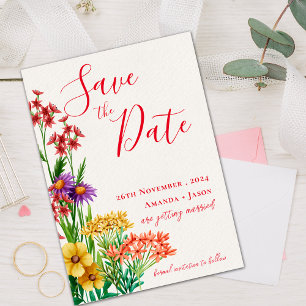 Helle orange wilde Blumen Hochzeit "Save the Date" Magnetkarte