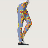 Helle Orangefarbene Blume - Blauer Grau Leggings (Rechts)