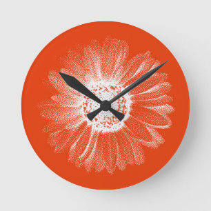 Helle orangefarbene Blumenwanduhr Runde Wanduhr