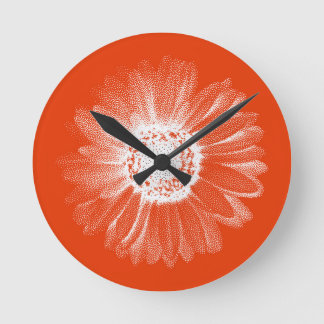 Helle orangefarbene Blumenwanduhr Runde Wanduhr