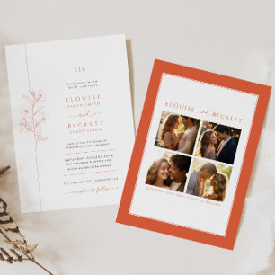 Helle Orangefarbene Hochzeit mit Foto Einladung
