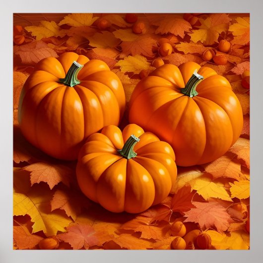 Helle Orangenpumpen mit Herbstlebern Poster (Vorne)