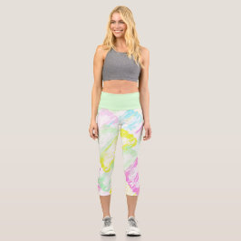 Helle Pasta Türkis Grün Blau Pink Abstrakte Kunst Capri Leggings