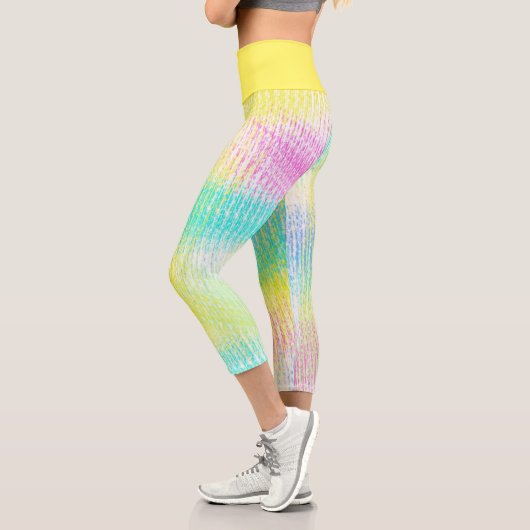 Helle Pasta Türkis Grün Blau Pink Abstrakte Kunst Capri Leggings (Links)