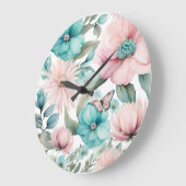 Helle Pastel Pink Blauer Blumen Florals von Ava Große Wanduhr (Winkel)