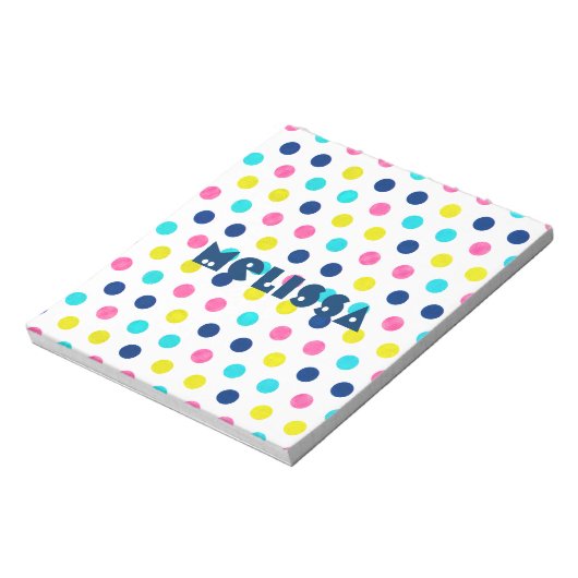 Helle Pastel Polka Dots mit personalisiertem Namen Notizblock (Rotiert)