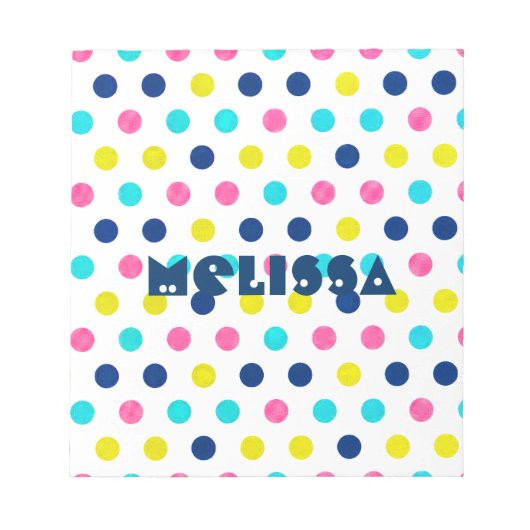 Helle Pastel Polka Dots mit personalisiertem Namen Notizblock (Vorderseite)