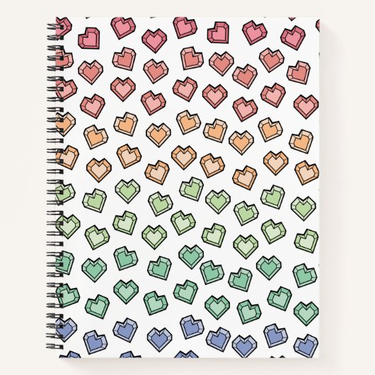 Helle Pastel Rainbow Gemstone Herzermuster Notizblock (Vorderseite)