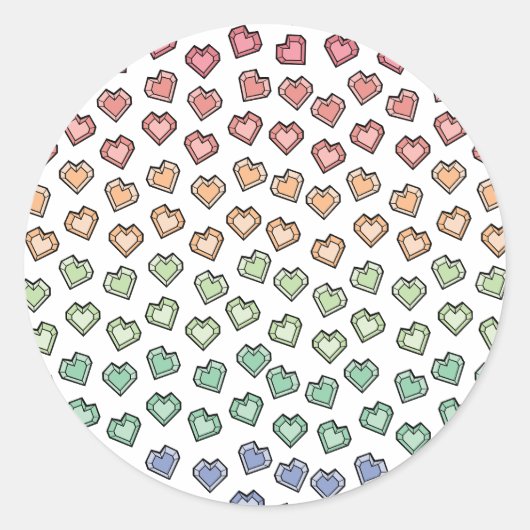 Helle Pastel Rainbow Gemstone Herzermuster Runder Aufkleber (Vorderseite)
