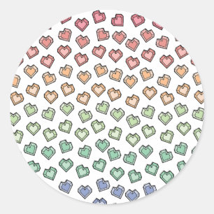 Helle Pastel Rainbow Gemstone Herzermuster Runder Aufkleber