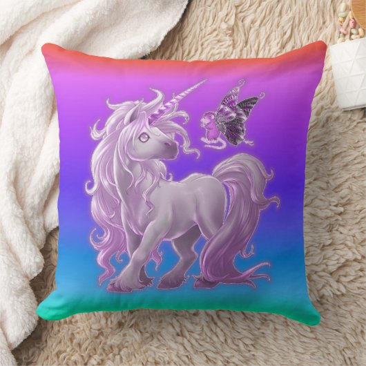 Helle Pastel Rainbow Pink Unicorn Kissen (Decke)