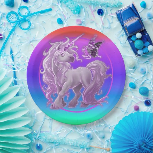 Helle Pastel Rainbow Pink Unicorn Pappteller (Party)
