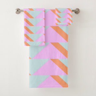 Helle Pastel Retro Geometrisches Muster Pink Aqua Badhandtuch Set