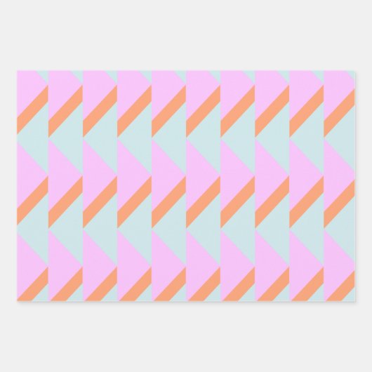 Helle Pastel Retro Geometrisches Muster Pink Aqua Geschenkpapier Set (Vorderseite)