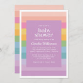 Helle Pastel Stripe Rainbow Lila Babydusche Einladung (Vorne/Hinten)