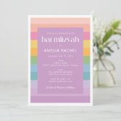 Helle Pastel Stripe Rainbow Lila Bat Mitzvah Einladung (Stehend Vorderseite)