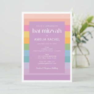 Helle Pastel Stripe Rainbow Lila Bat Mitzvah Einladung