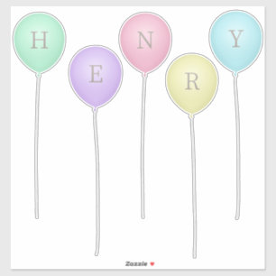 Helle Pastel Whimsical Balloons Custom Letters Aufkleber