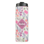 Helle Pastete Blumenmuster mit Monogramm Thermosbecher (Vorderseite)