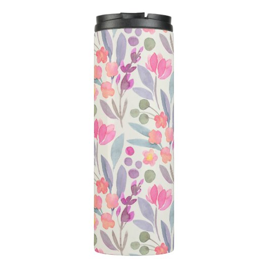 Helle Pastete Blumenmuster mit Monogramm Thermosbecher (Rückseite)