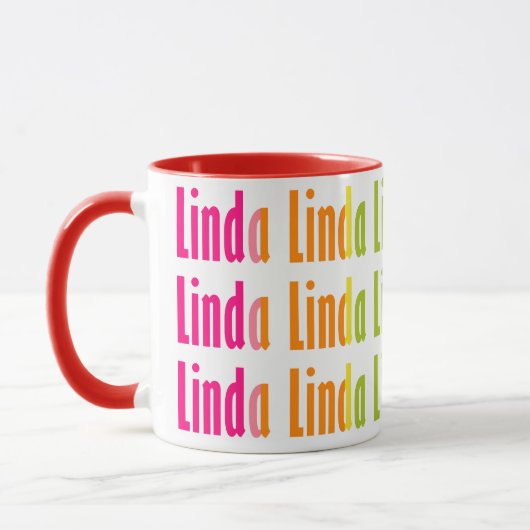 Helle Personalisierte "Linda" Name Farbiges Muster Tasse (Links)