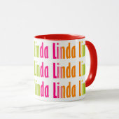Helle Personalisierte "Linda" Name Farbiges Muster Tasse (VorderseiteRechts)