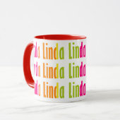 Helle Personalisierte "Linda" Name Farbiges Muster Tasse (Vorderseite Links)