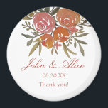 Helle Pfirsich und orange Blumenhochzeit Magnet<br><div class="desc">Ein Teil der Kollektion Bright Peach und Orange Floral mit Aquarellblüten und Rose mit botanischem und eukalyptusgrün. Ein eleganter und klassischer Hochzeitsmagnet in Orange,  Mandarine,  pfirsichfarbenem Thema.</div>