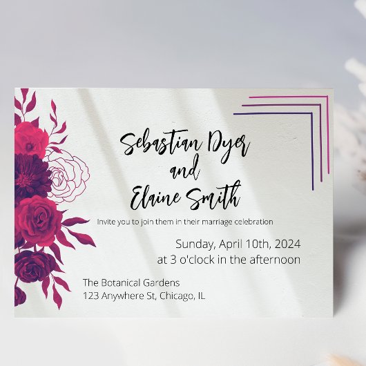 Helle Pink & Magenta Sonnenlicht Blumenhochzeit Einladung