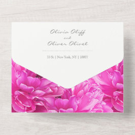 Helle Pink Peony Wedding alle in einer Einladung