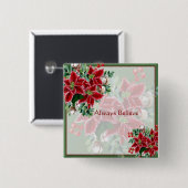 Helle Poinsettien und heilige Weihnachten Button (Vorne & Hinten)