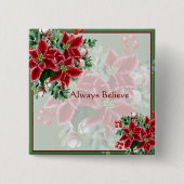 Helle Poinsettien und heilige Weihnachten Button (Vorderseite)