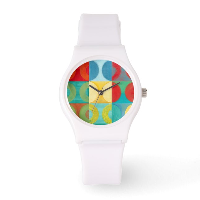 Helle Pop Art mit Kreise und Plätzen Armbanduhr (Vorderseite)