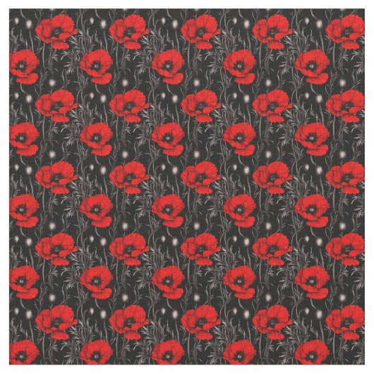 Helle Poppies auf schwarz Stoff (Nahaufnahme)