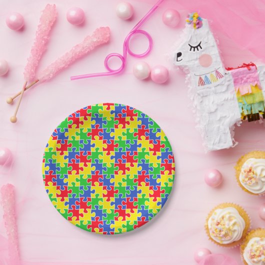 Helle Primärfarben Jigsaw Puzzlestücke Pappteller (Party)