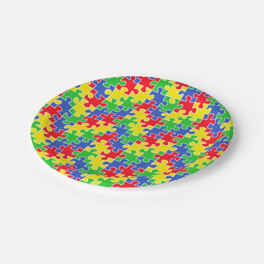 Helle Primärfarben Jigsaw Puzzlestücke Pappteller (Schrägansicht)