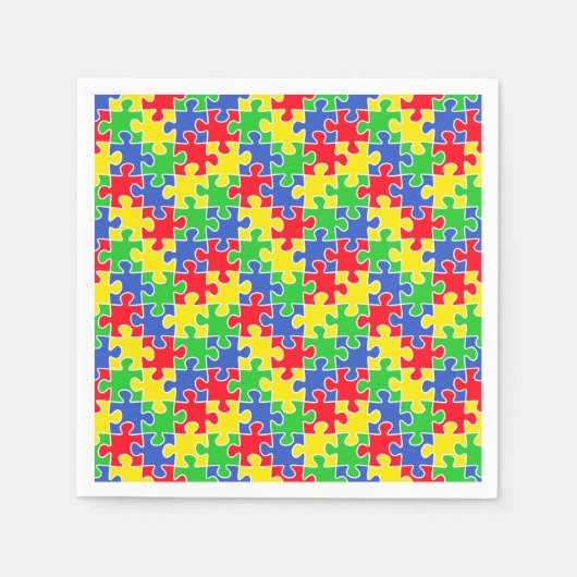 Helle Primärfarben Jigsaw Puzzlestücke Serviette (Vorderseite)