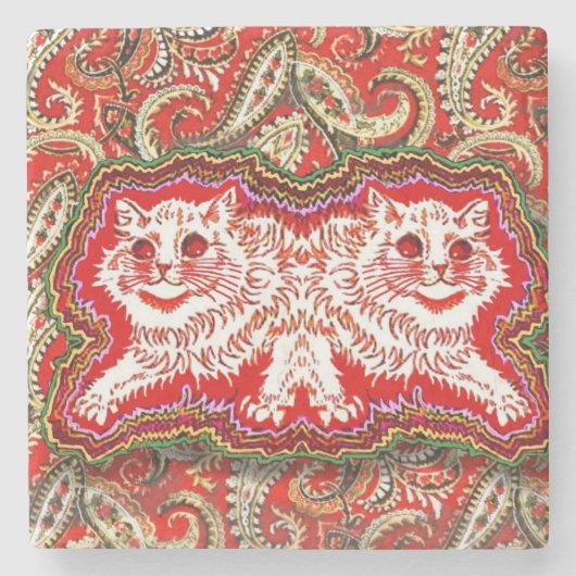 Helle Psychedelic Red Cats (von Louis Wain) Steinuntersetzer (Vorderseite)