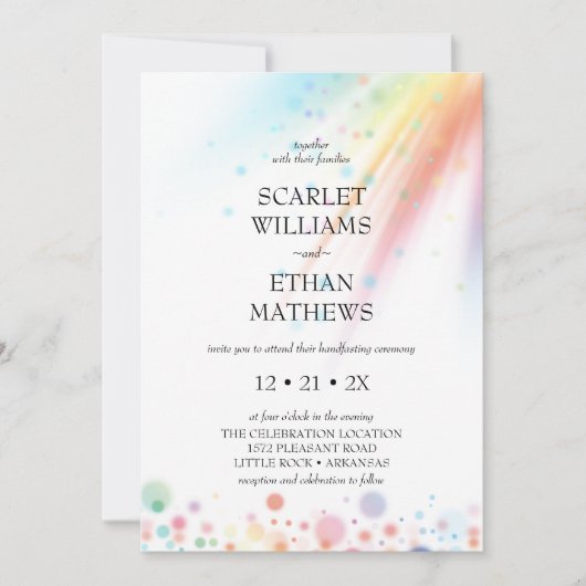 Helle Rainbow-Blase LGBTQ-Handfasts Einladung (Vorderseite)