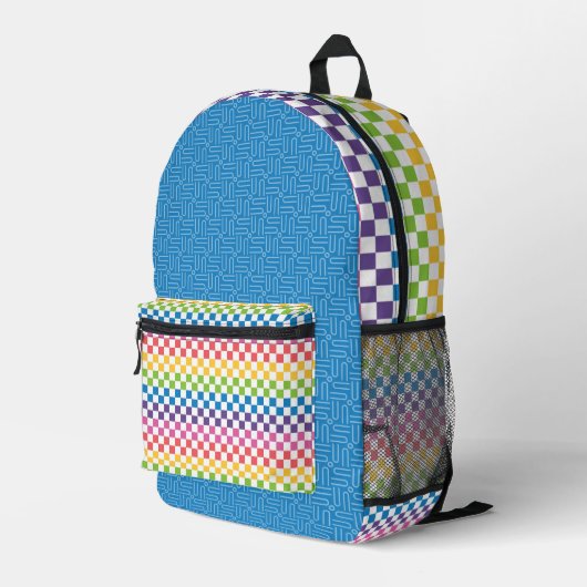HELLE RAINBOW-FARBENE GEOMETRISCHE PATTER BEDRUCKTER RUCKSACK (Rückseitige Ecke Rechts)