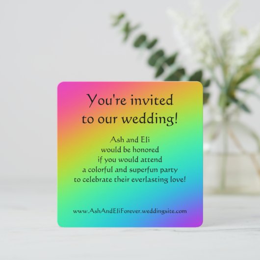 Helle Rainbow Gradient Wedding Einladung (Stehend Vorderseite)