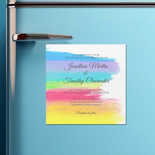 Helle Rainbow Moderne LGBTQ Gay Wedding Magneteinladung