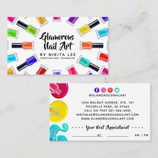 Helle Rainbow Nail Art Tech Salon Ernennung Visitenkarte (Vorne/Hinten)