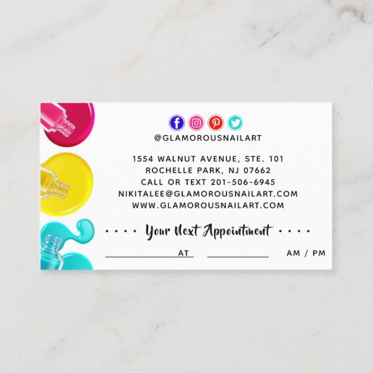 Helle Rainbow Nail Art Tech Salon Ernennung Visitenkarte (Rückseite)